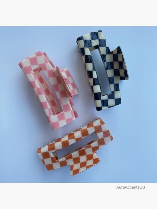 3 Pack Checkered Hair Claw Clips Large 4inch Hair Barrettes for Thick Thin Hair main image 6